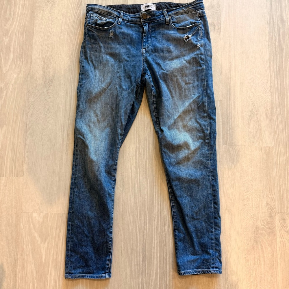 Paige Skyline‎ Ankle Peg Jeans Medium Wash Distressed Denim Size 32
